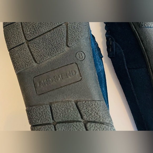LAND’s END Men’s Moccasin Slippers Lined Printed Flannel Navy Blue Size 8B - Picture 8 of 12